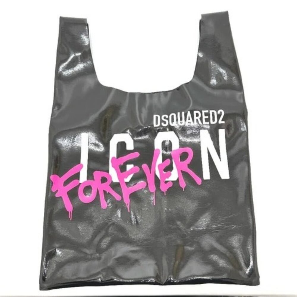 DSQUARED2 S83SP0066 ICON&FOREVER Print Shopping Tote Bag Vinyl Black